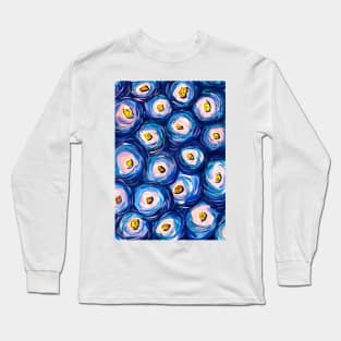 Blue Roses Abstract Watercolour Design Long Sleeve T-Shirt